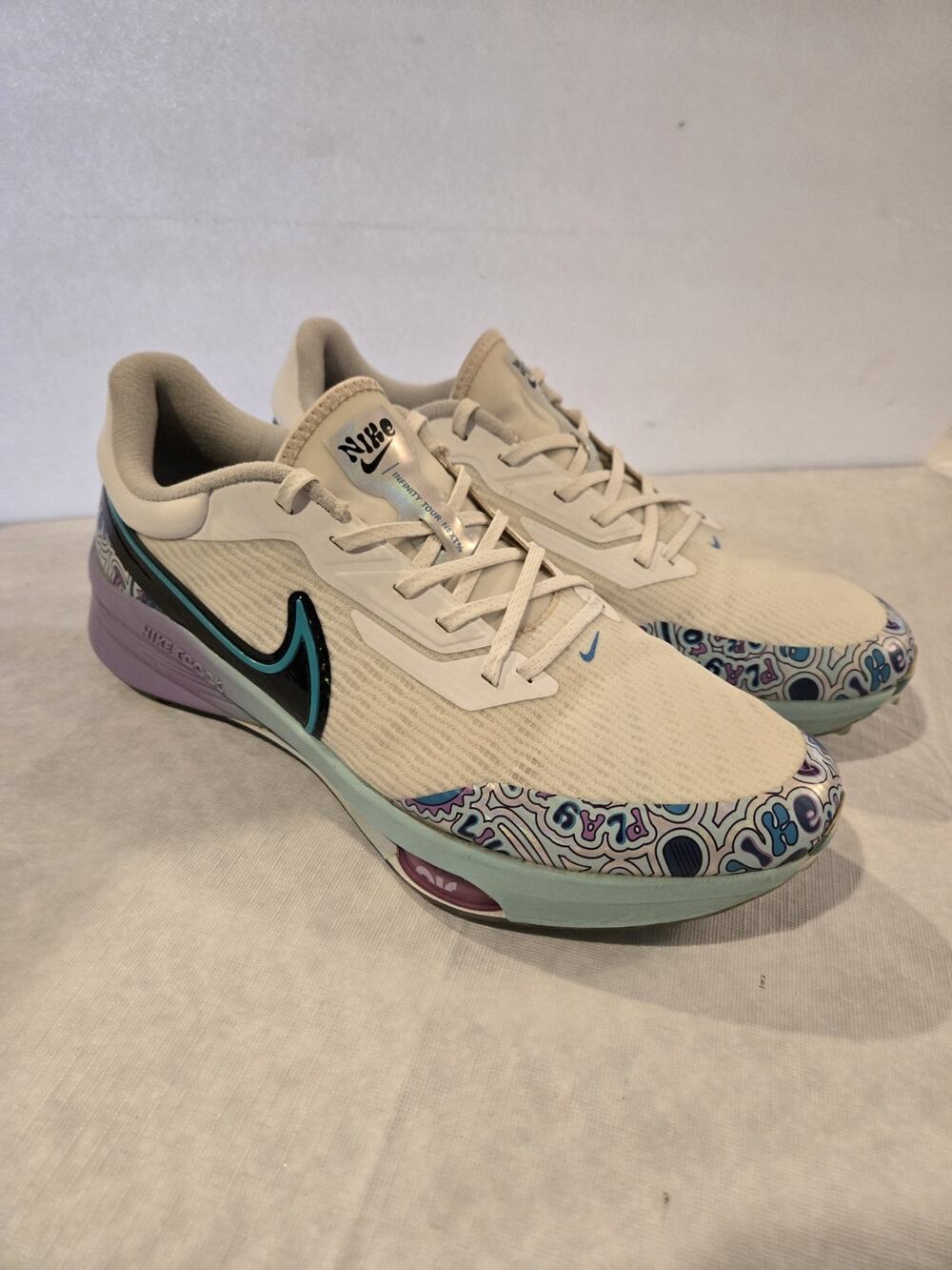 NIKE Air Zoom Infinity Tour Cream Light Blue Multi Chemical Fiber 12.5 Mens